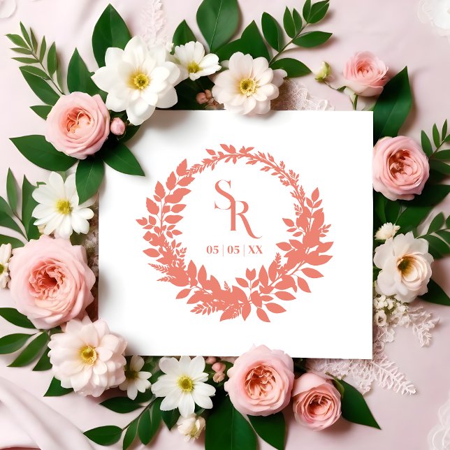 Romantic Botanical Wreath Wedding Initials Rubber Stamp (Romantic Botanical Wreath Wedding Initials rubber stamp.)