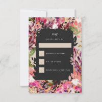 Romantic Bouquet Hot Pink Black Gold Wedding RSVP