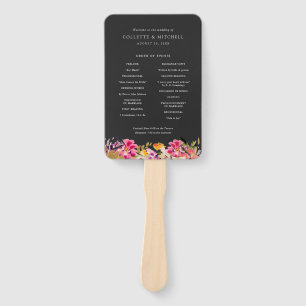 Romantic Bouquet Hot Pink Black Wedding Program Hand Fan