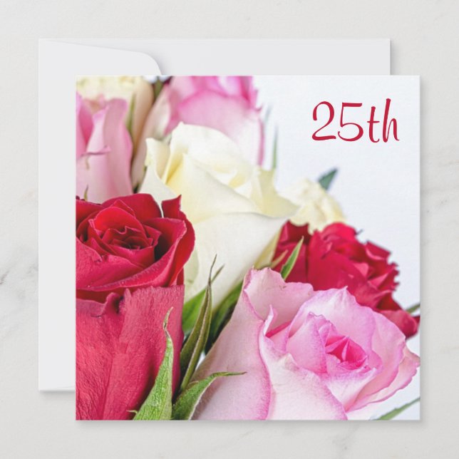 Romantic Bouquet Of Roses 25th Birthday Invitation (Front)