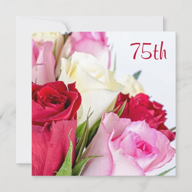 Romantic Bouquet Of Roses 75th Birthday Invitation (Front)