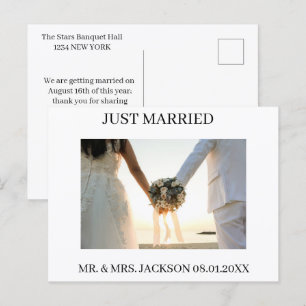 Romantic Bouquet Photo Just Married Wedding  Announcement Postcard