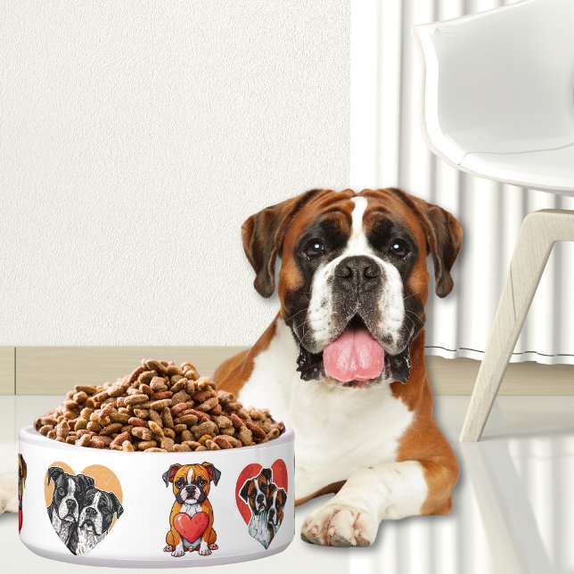 Romantic Boxer Dog and Heart Watercolor (Romantic Boxer Dog and Heart Watercolor Bowl)