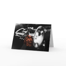 Romantic Brass, cornet and red rose greetings card