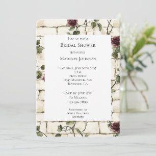 Romantic Brick Wall Red Roses Bridal Shower Invitation