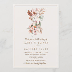 Romantic Bridal Couple Llama Unique Wedding Invitation