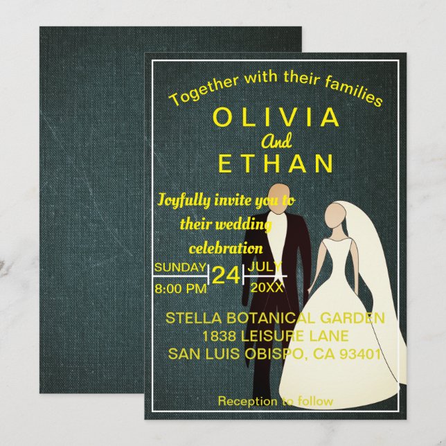 Romantic Bride And Groom Elegant Wedding Invitation (Front/Back)