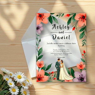 Romantic Bride And Groom Floral Garden Wedding Acrylic Invitations