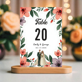 Romantic Bride And Groom Floral Garden Wedding Table Number