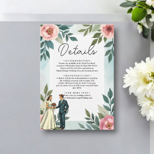 Romantic Bride And Groom Watercolor Floral Wedding Enclosure Card