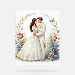 Romantic Bride Groom Floral Elegant Wedding Couple Acrylic Sign