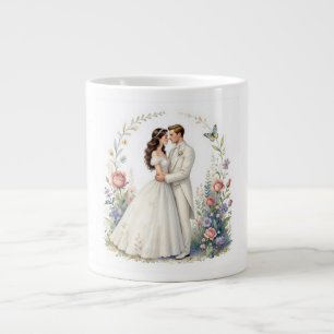 Romantic Bride Groom Floral Elegant Wedding Couple Large Coffee Mug