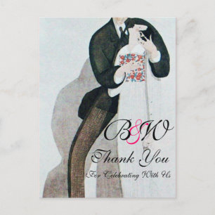 ROMANTIC BRIDE & GROOM THANK YOU  MONOGRAM POSTCARD