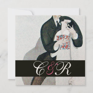 ROMANTIC BRIDE & GROOM WEDDING PARTY MONOGRAM GOLD INVITATION