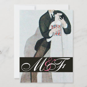 ROMANTIC BRIDE & GROOM WEDDING PARTY MONOGRAM GOLD INVITATION