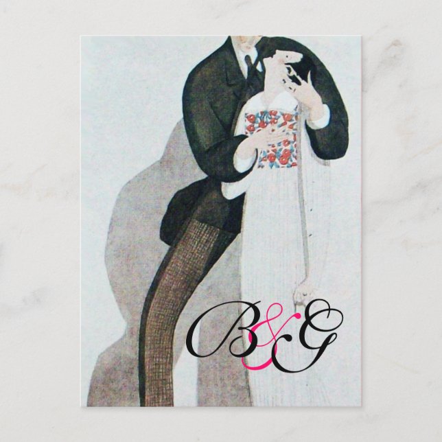 ROMANTIC BRIDE & GROOM WEDDING PARTY MONOGRAM INVITATION POSTCARD (Front)