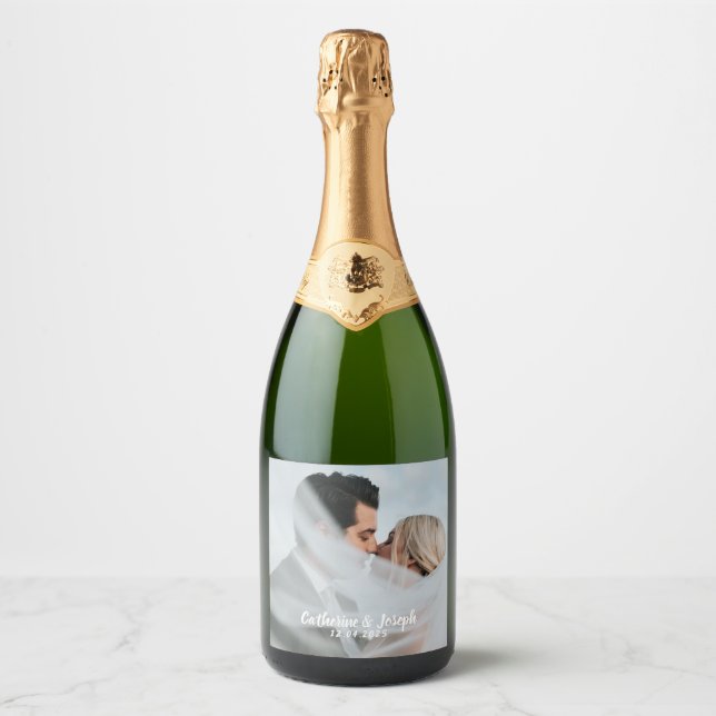 Romantic Bride & Groom Wedding  Sparkling Wine Lab Sparkling Wine Label (Front)