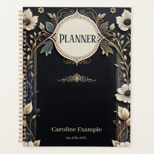 Romantic bright flowers on a deep blue background. planner
