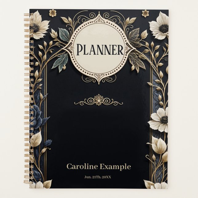 Romantic bright flowers on a deep blue background. planner (Front)