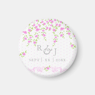 Romantic Bright Pink Floral Wedding Magnet