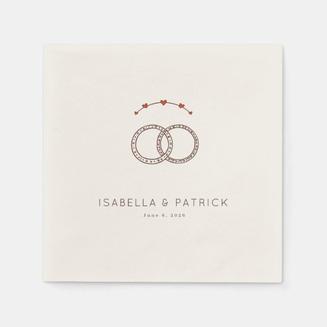 Romantic Brown Minimalist Rings Napkin (Front)