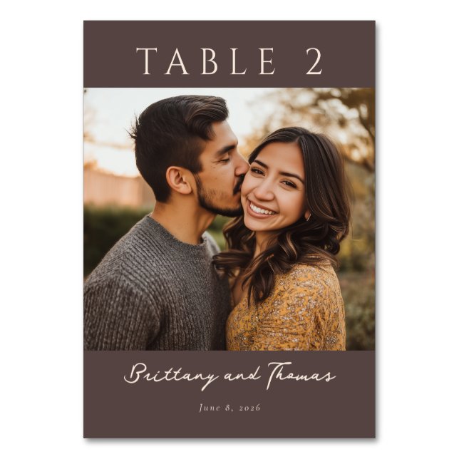 Romantic Brown Photo Table Number (Front)
