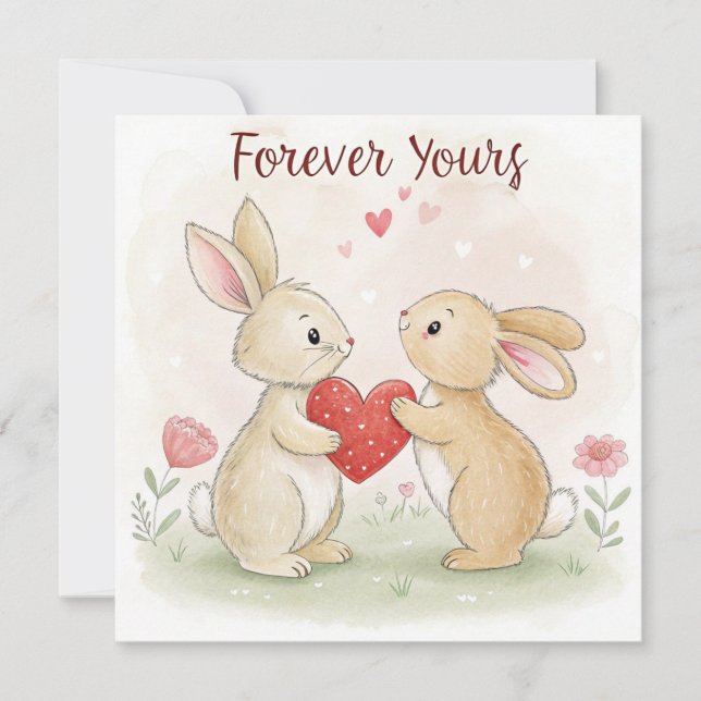 Romantic Bunny Card – Forever Yours (Front)