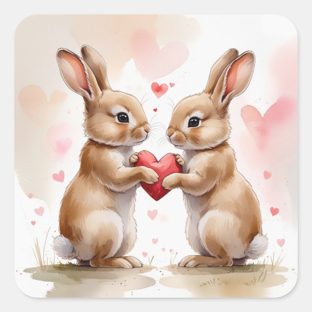 Romantic Bunny Card Square Sticker (Front)