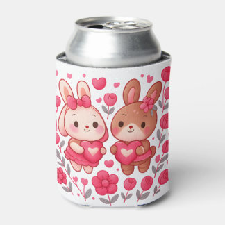 Romantic Bunny Couple Heart Can Cooler