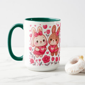 Romantic Bunny Couple Heart Ceramic Mug