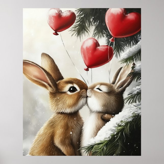 Romantic Bunny Couple Valentine Wall Art (Front)