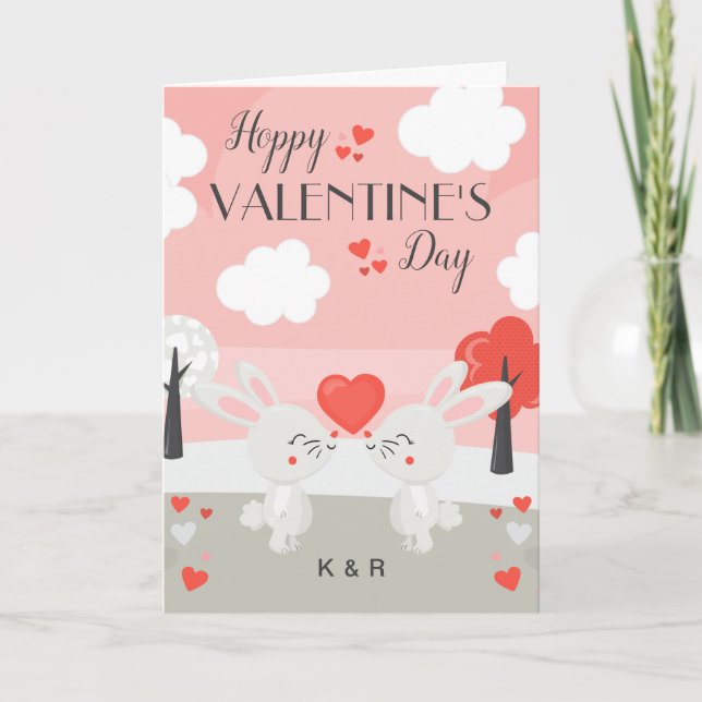 Romantic Bunny Rabbit Couple Valentine's Day Card (Front)