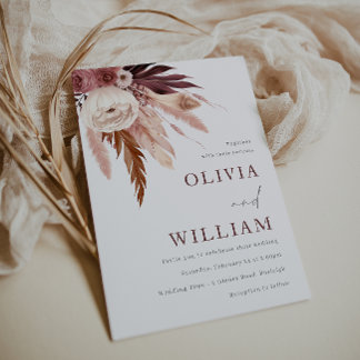 Romantic Burgundy and Blush Boho Floral Wedding Invitation