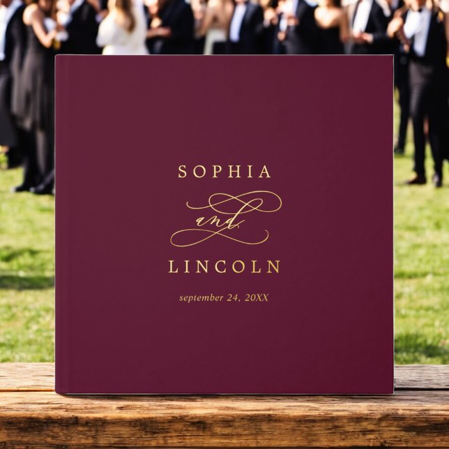 Romantic Burgundy and Gold Foil Monogram Wedding Guest Book (Romantic Burgundy and Gold Foil Monogram Wedding Foil Guest Book)