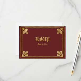 Romantic Burgundy and Gold Frame  RSVP Card