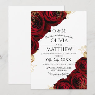 Romantic Burgundy and Gold ⎮ Red Rose Wedding Invitation