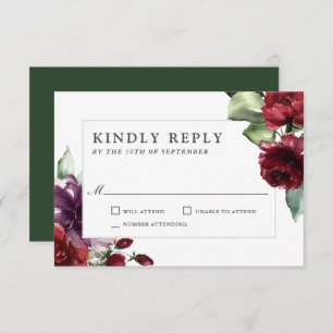 Romantic Burgundy and Plum Floral Wedding RSVP
