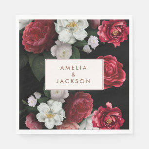 Romantic Burgundy black and red fall Wedding Napkin