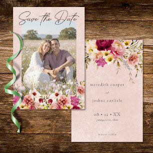 Romantic Burgundy Blush Floral Garden Photo Save The Date