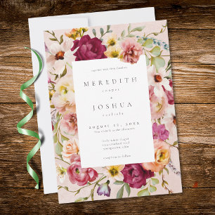 Romantic Burgundy Blush Floral Garden Wedding Invitation