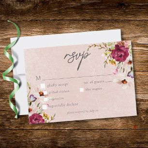 Romantic Burgundy Blush Floral Garden Wedding RSVP Card