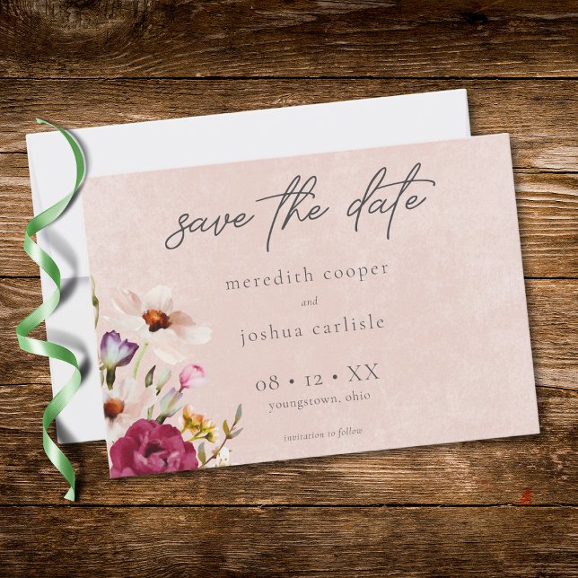 Romantic Burgundy Blush Floral Garden Wedding Save The Date (Romantic Burgundy Blush Floral Garden Wedding Save The Date)