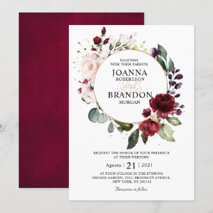 Romantic Burgundy Blush Floral Geometric Wedding I Invitation