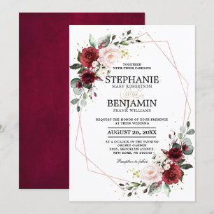Romantic Burgundy Blush Floral Rose Gold Geometric Invitation