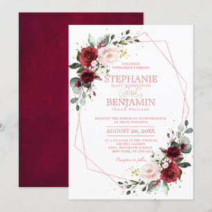 Romantic Burgundy Blush Floral Rose Gold Geometric Invitation
