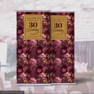 Romantic Burgundy Blush Gold 30th Birthday Event Retractable Banner