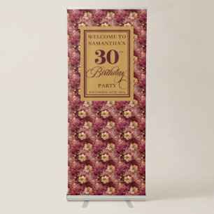 Romantic Burgundy Blush Gold 30th Retractable Sign