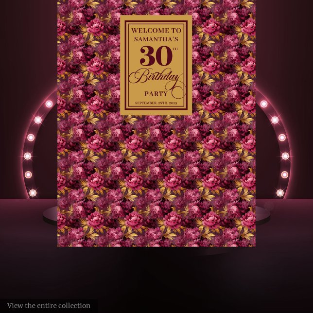 Romantic Burgundy Blush Gold Boho 30th Birthday   Tapestry (Romantic Burgundy Blush Gold Boho 30th Birthday Tapestry)