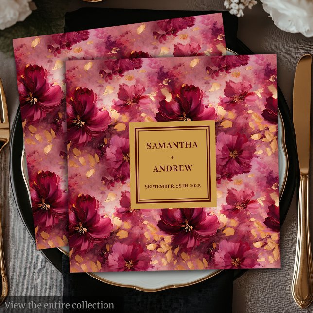 Romantic Burgundy Blush Gold Wedding Paper Napkins (Romantic Burgundy Blush Gold Wedding Paper Napkins)