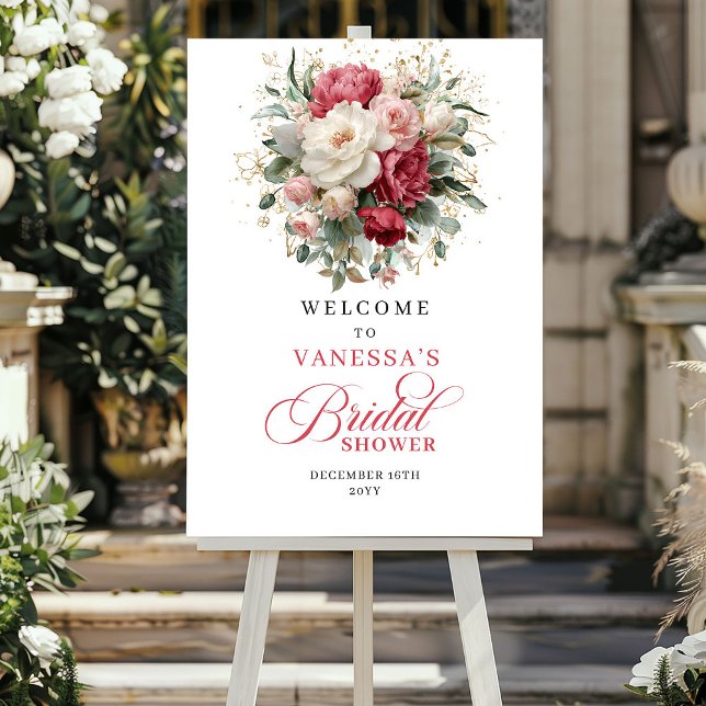 Romantic Burgundy Blush Greenery Welcome Sign (Romantic Burgundy Blush Greenery Welcome Sign)